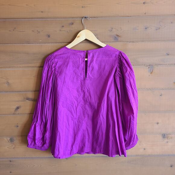 Anthropologie Farm Rio Kelsie Peasant Blouse NWT XS Puff Sleeve Lace Bib Boho - Picture 3 of 5